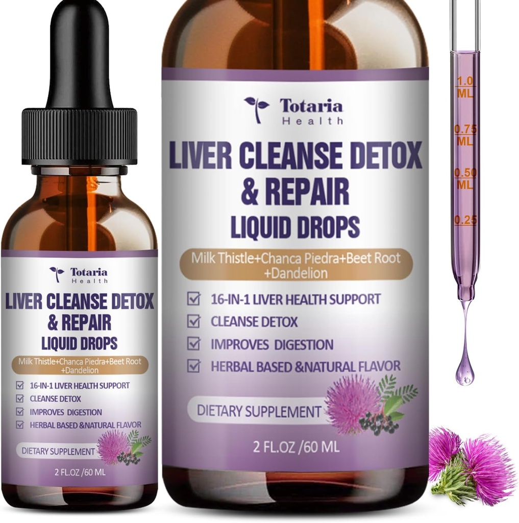 Ficat Curățare Reparație lichid,1100mg Milk Thistle Supliment Dandelion Root și 16+ Herbs pentru suport hepatic Health Active Ficat Formula No Sugar Vegan non-GMO și All-Natural