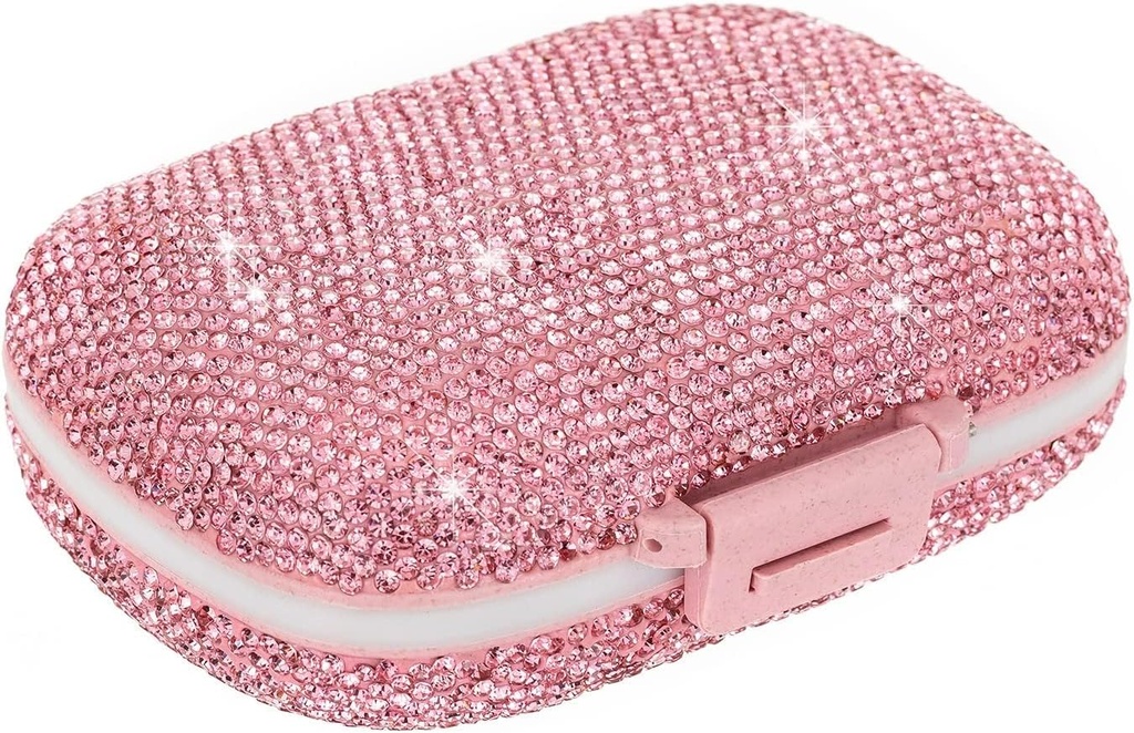 Drăguţ organizator de pastile Caz mic Bling Pill pentru Purse Medicine Vitamina Container Deţinătorul Daily Pilulă Cutie Container pentru femei Kit de medicină de călătorie (Pink)