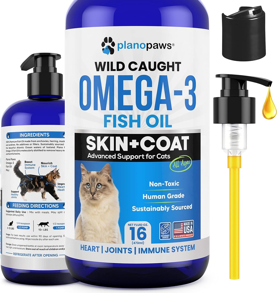 Omega 3 ulei de pește pentru pisici - mai bun decât ulei de somon pentru pisici - Cat Vitamine și suplimente - Cat de produse de sănătate - Cat Tratament matreata - ulei de pește lichid pentru animale de companie - Cat produse de topire