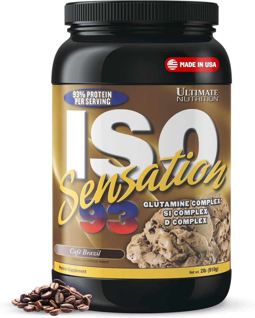 Ultimate Nutrition Whey Proteine Izolate Pulbere cu Glutamina Complex, Sensation ISO 93 - Whey Proteine Pulbere cu Adăugat Colostru pentru Recuperare îmbunătățită, Imunitate & Sănătate Gut - Cafe Brazilia, 2lbs