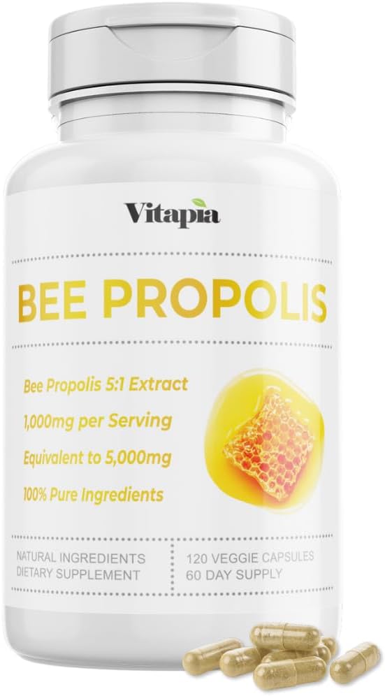 Albinele Propolis Extract capsule 1000mg Supliment pentru Suport Imun, Vitality, Skin Health - Polifenoli potenti, Flavanoide, Antioxidanti - 120 Conte, Non-GMO, Gluten-Free