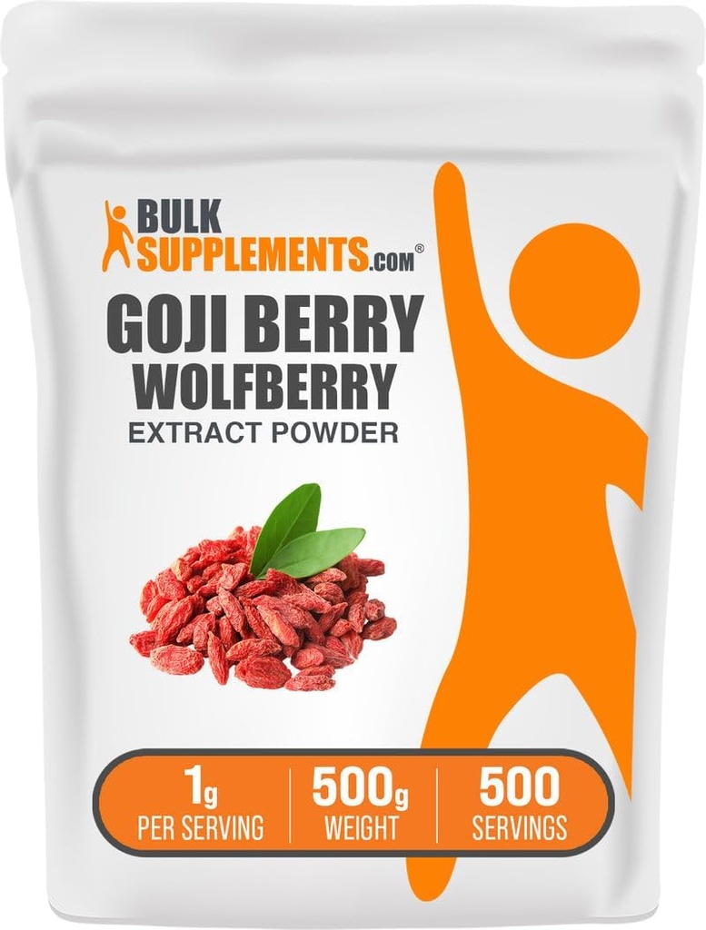 BulkSupplements.com Wolfberry Extract de pulbere -Goji Berries Supplement, Fruit Powder - Vegan & Gluten Free, 1g per Serving, 500g (1.1 lbs) (Pachet de 1)