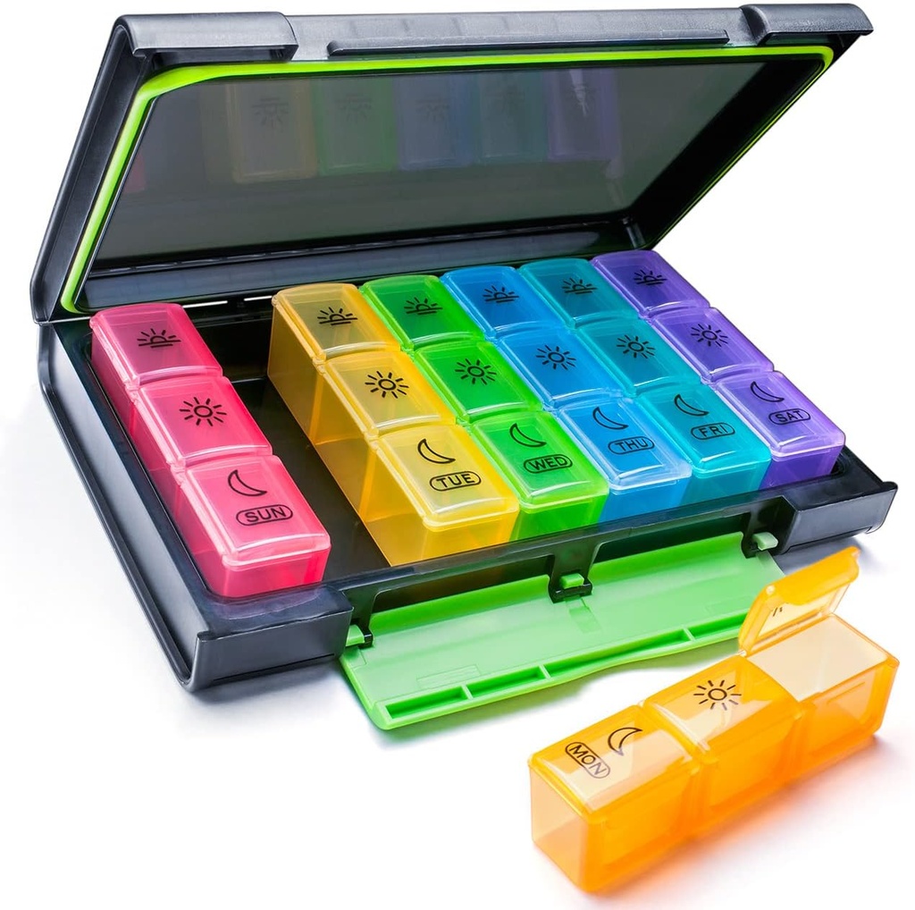 Weekly Pill Organizator, 7 zile Pilula cutie (3-Times-A-Day) Portabil pentru Călătorie cu umiditate-Proof Design Pilula caz la pastile/Vitamin/Fish ulei/Supplements