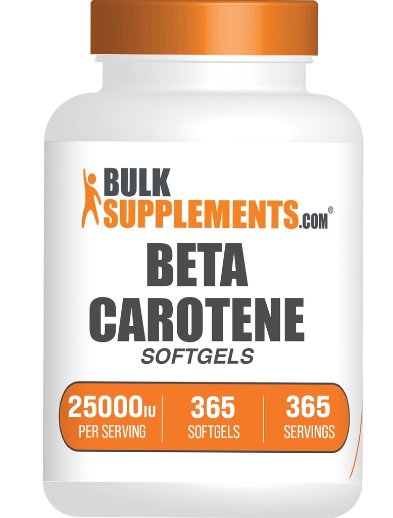 BulkSupplements.com Beta Caroten 25000 UI Softgels - Supliment de vitamina A, Beta Caroten Suplimente - pentru suport ochi, Gluten gratuit, 1 Softgel per Serving, 365 Conte (Pachet de 1)