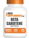 BulkSupplements.com Beta Caroten 25000 UI Softgels - Supliment de vitamina A, Beta Caroten Suplimente - pentru suport ochi, Gluten gratuit, 1 Softgel per Serving, 365 Conte (Pachet de 1)