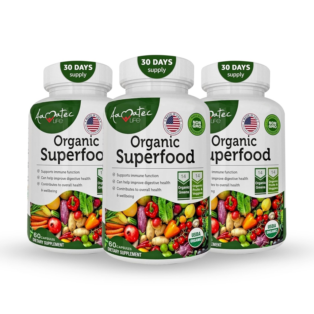 Ecologic Superfood Greens Fruits and Veggies Complex - Cel mai bun supliment alimentar cu 14 Greens &14 Fructe și legume cu Alfalfa bogat în antibiotice Ingrediente organice Non-GMO (180 Conte Pack of 3)