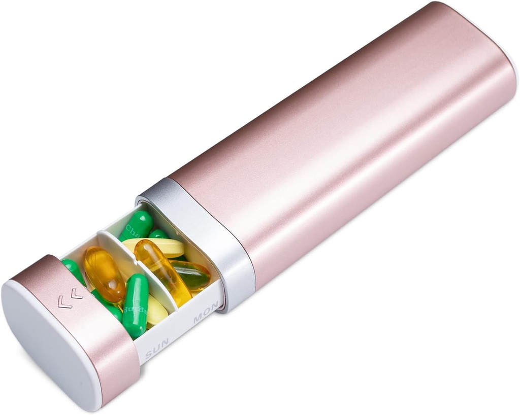 Betife Travel Pill Organizator Weekly 7 Day, Compact Daily Pill Box, Caz de medicină portabilă, Cute Pill Holder pentru suplimente de vitamine, Sertar-shaped Pills Organizator (Pink)