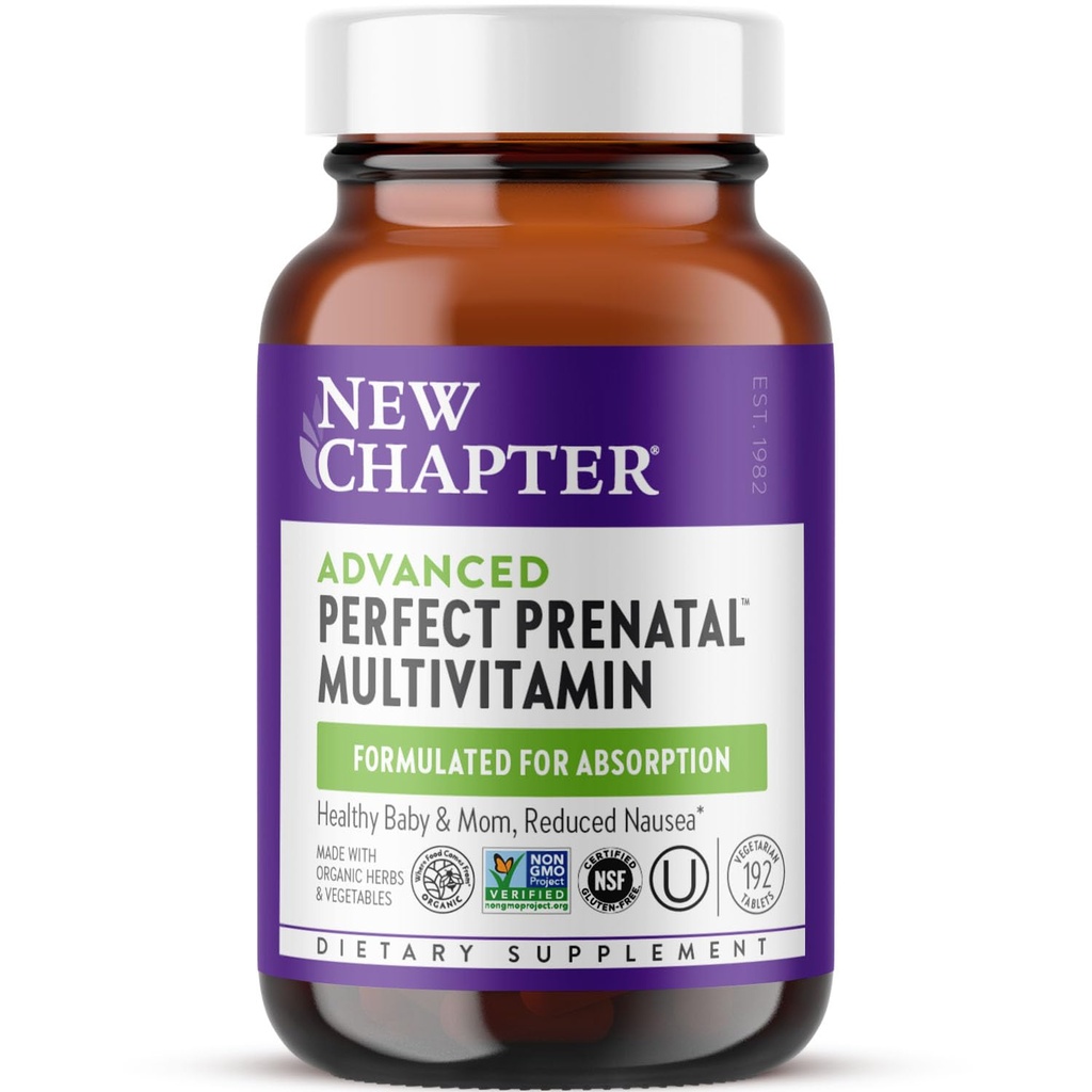New Chapter Advanced Perfect Vitamine Prenatale, 192ct, Made with Organic, Non-GMO Ingredients for Healthy Baby & Mom - Folate (Metilfolat), Whole-Food Fermented Iron, Vitamina D3 + Ginger