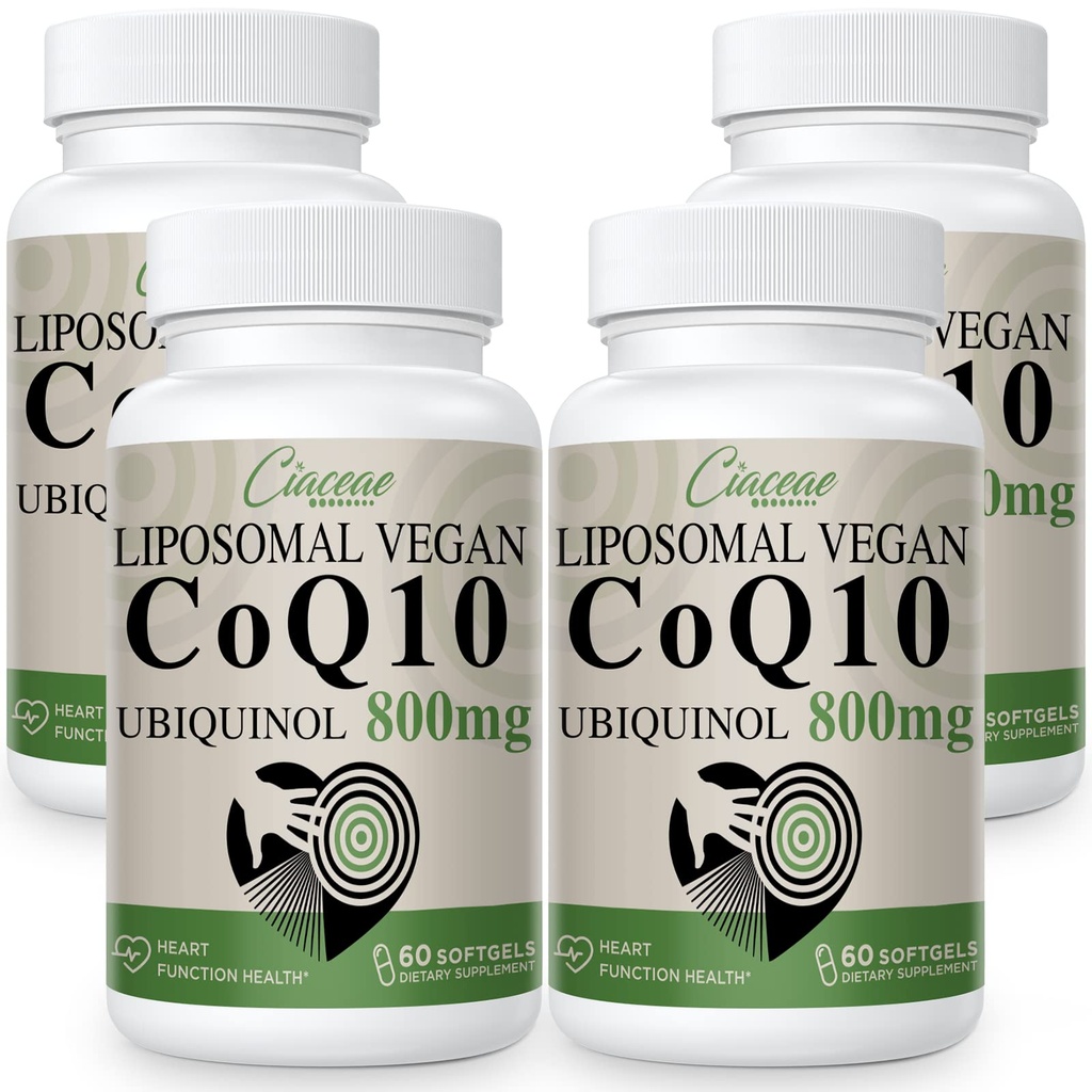 Liposomal CoQ10 800mg Ubichinol Softgel, Max Absorbtion Ubichinol Cozyme Q10, Ubichinol CoQ10 Supliment pentru antioxidant, Heart Function & Energy Production, Pure CoQ10 800mg, 240 Vegan Softgels