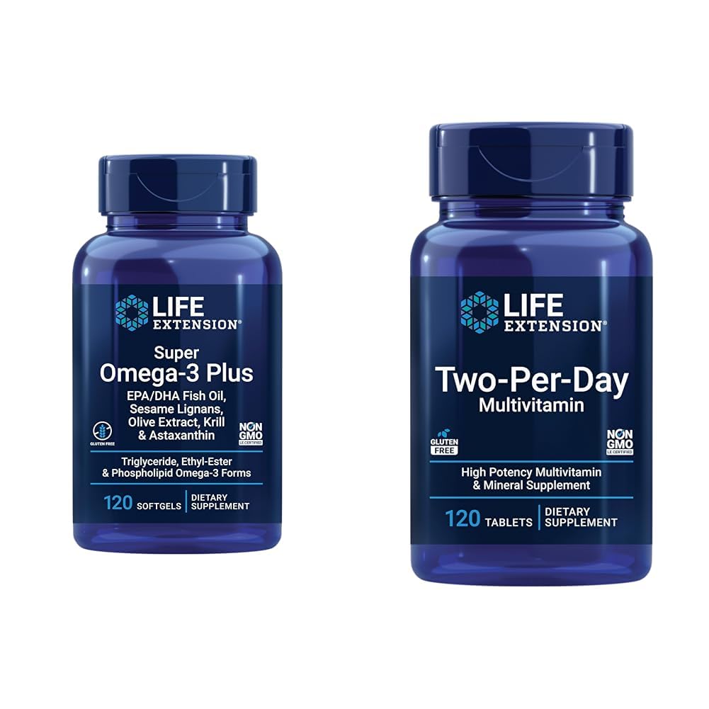 Life Extensie Super Omega-3 Plus EPA/DHA Ulei de pește, Sesame Lignans & Two-Per-Day High Potence Multi-Vitamina & Supliment mineral