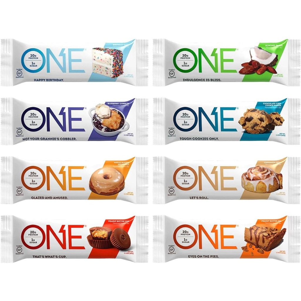 One Proteine Bars, Sampler Variety Pack, Gluten Gratuit cu 20g Proteina si 1g Zahăr, Cămară Capse, 2,12 oz (8 Conte)