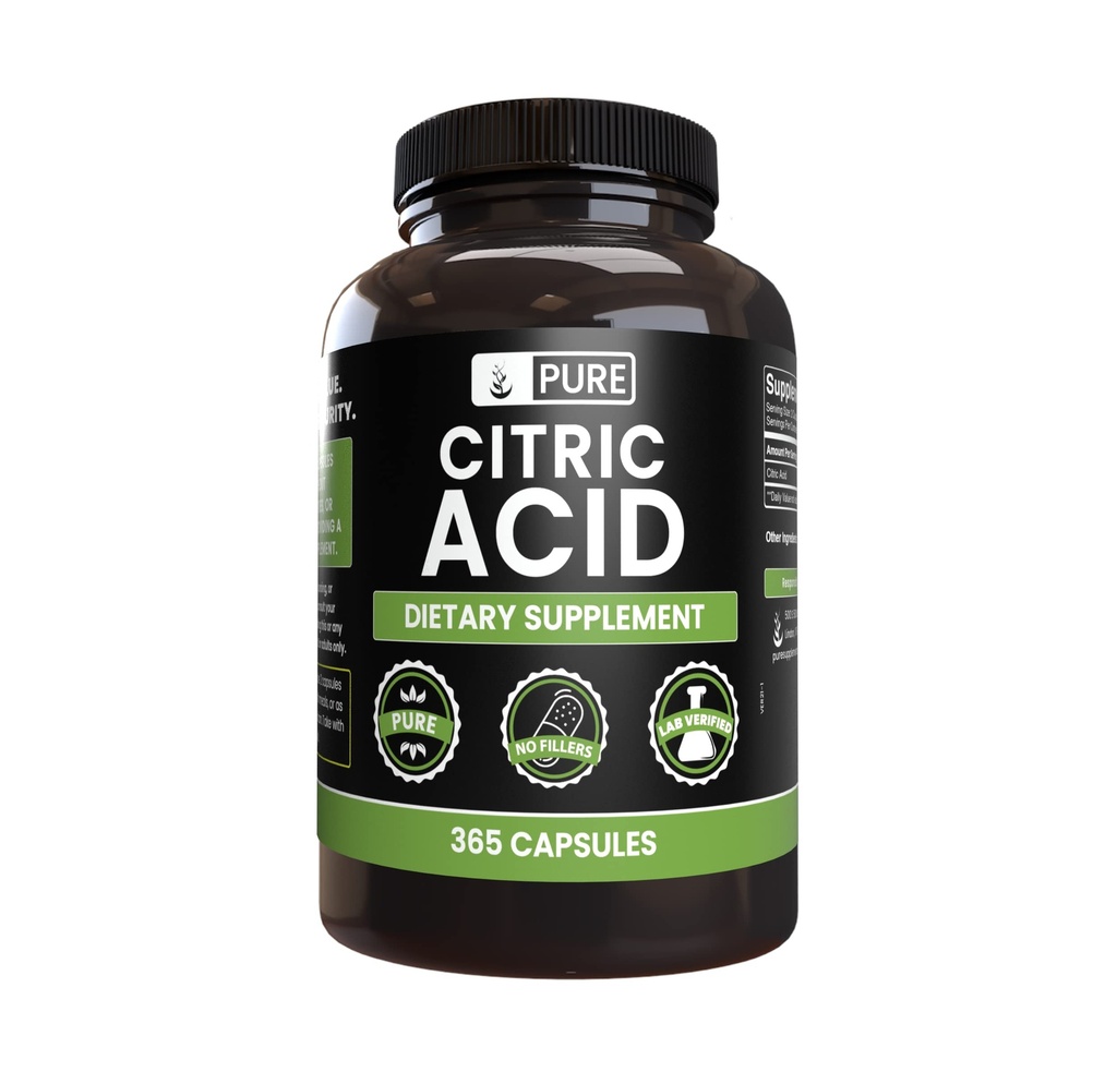 Ingrediente originale pure Acid citric (365 capsule) No Magneziu sau Rice Fillers, întotdeauna pură, Lab verificat