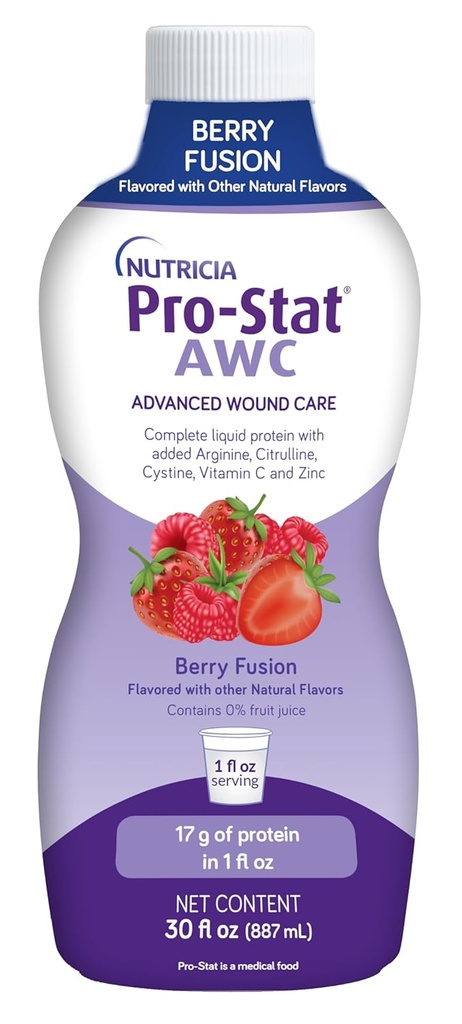 Pro-Stat Advanced Wound Care (AWC), Concentrat de proteine lichide Medical Food - Berry Fusion Flavor, 30 Fl Oz flacon