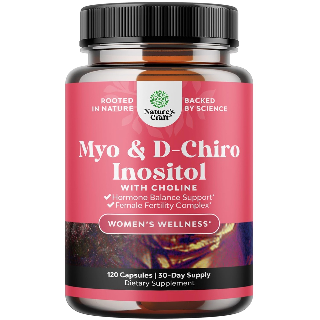Myo-Inositol & D-Chiro Inozitol capsule - Suplimentul de colină Inositol pentru suport de ciclu şi fertilitate - Femei Hormone Echilibru Supliment cu Myo & D-Chiro Inositol Plus Choline Bitartrat