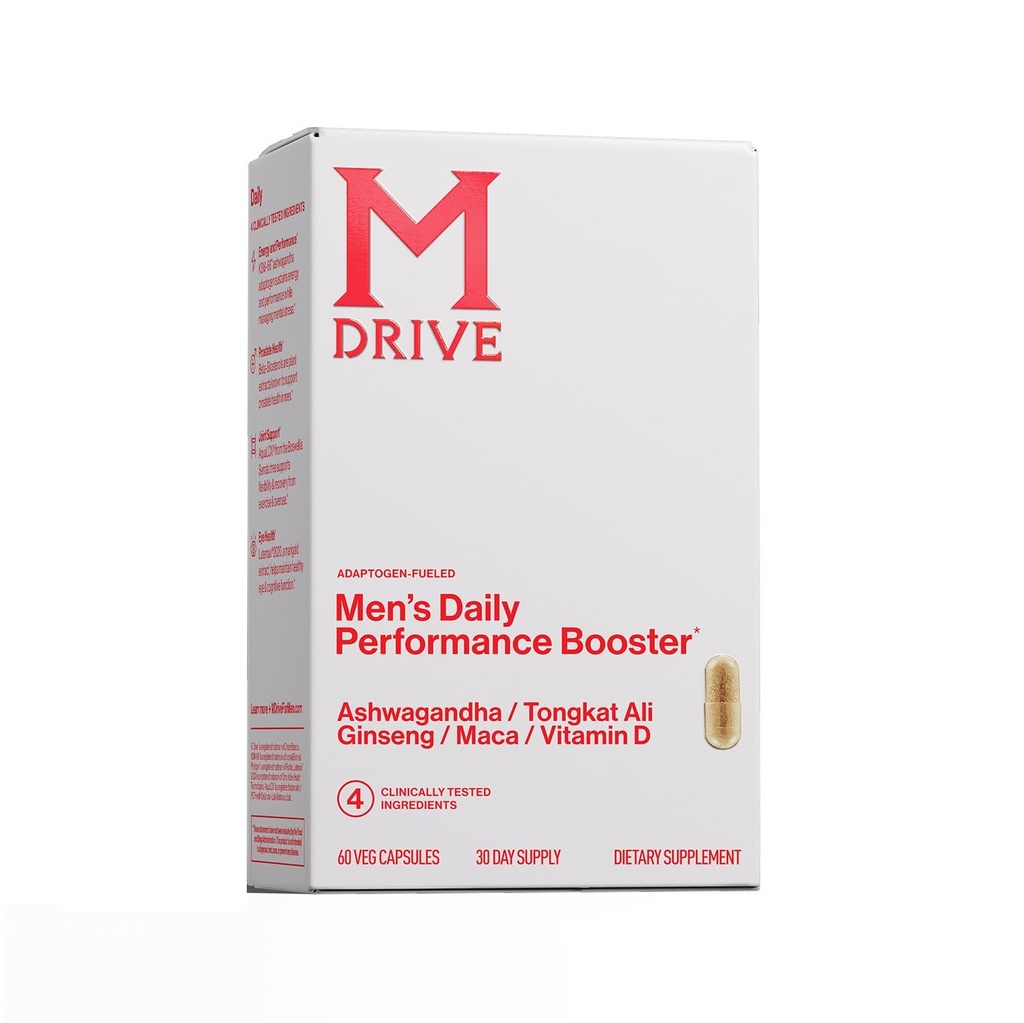 Mdrive Men's Daily Performance Complex Supplement for Men - Ashwaghanda, Tongkat Ali, Ginseng, Maca & Vitamin D, 60 Capsule, 30 zile de aprovizionare