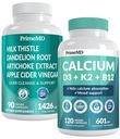 Calciu D3 K2 B12 (1pk) şi suport hepatic (1pk) Supliment Bundle - Vitamine potente pentru oase, inimă, funcţie hepatică, şi suport imunitar - non-GMO, Vegan, Gluten-Free