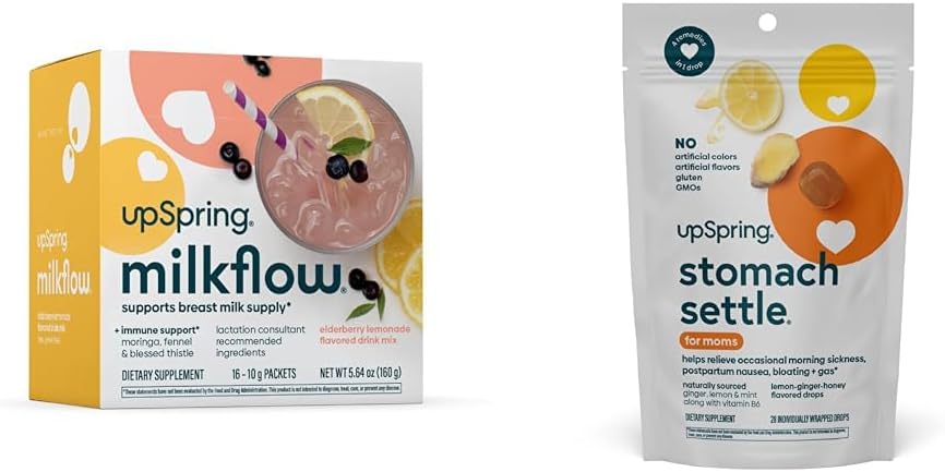 UpSpring Stomac Settle picături, Honey Arome, 28 Ct+Milkflow Alaptare Suplimentul de băutură Mix cu Moringa & Binecuvântate Thistle, Nu Fenugree 