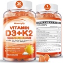 Vitamina D3 K2 Gumiile pentru adulți - Vitamina D3 5000UI + K2 (MK-7) 120mcg - Suplimente D3 fără zahăr și K2 cu Omega-3, metil B12, B9, B6, vitamine E & Zinc - pentru absorbția de calciu și sănătatea imună