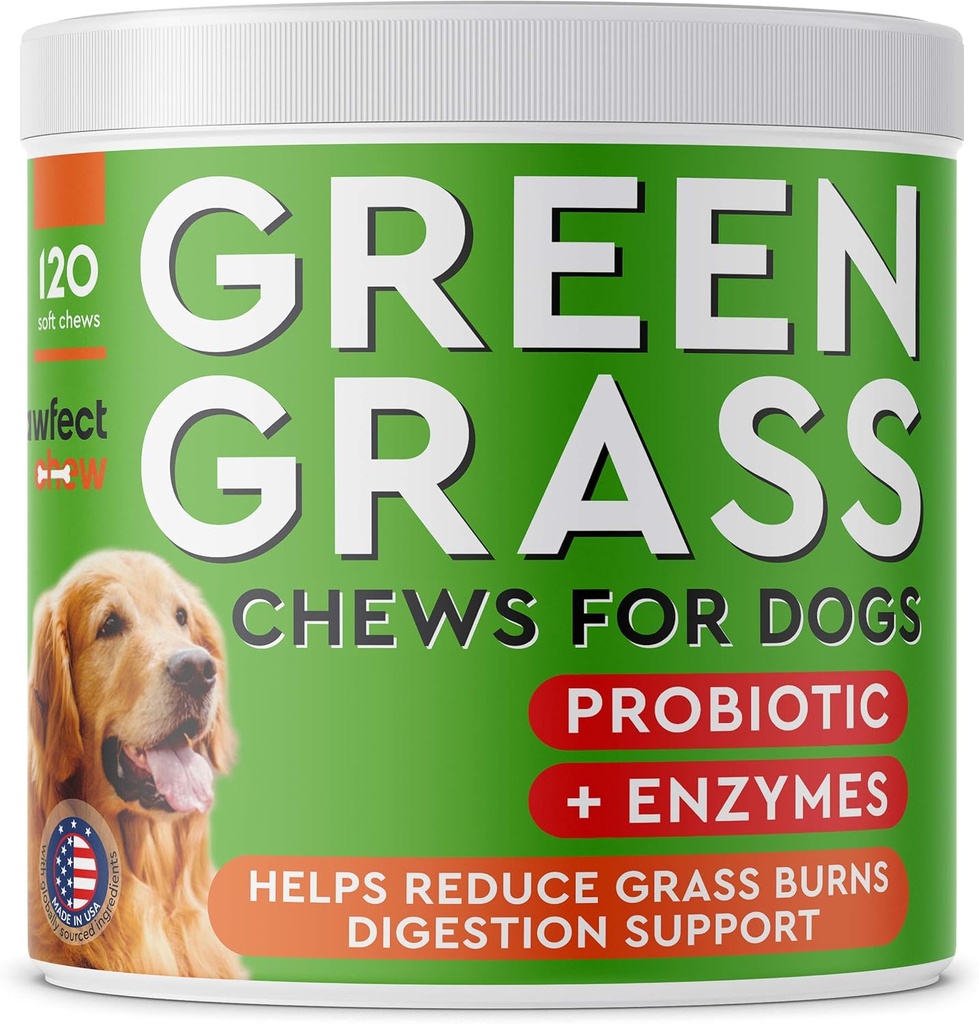 PAWFECTCHEW Dog Pee Grass Helper - Tratamentul iarbă pentru urină de câine - Neutralizator de urină câine pentru iarbă Burn Spoturi - Pee Dog Pee Lawn Reparatii Tratamente cu Probiotice - Made in USA - 120 Chews