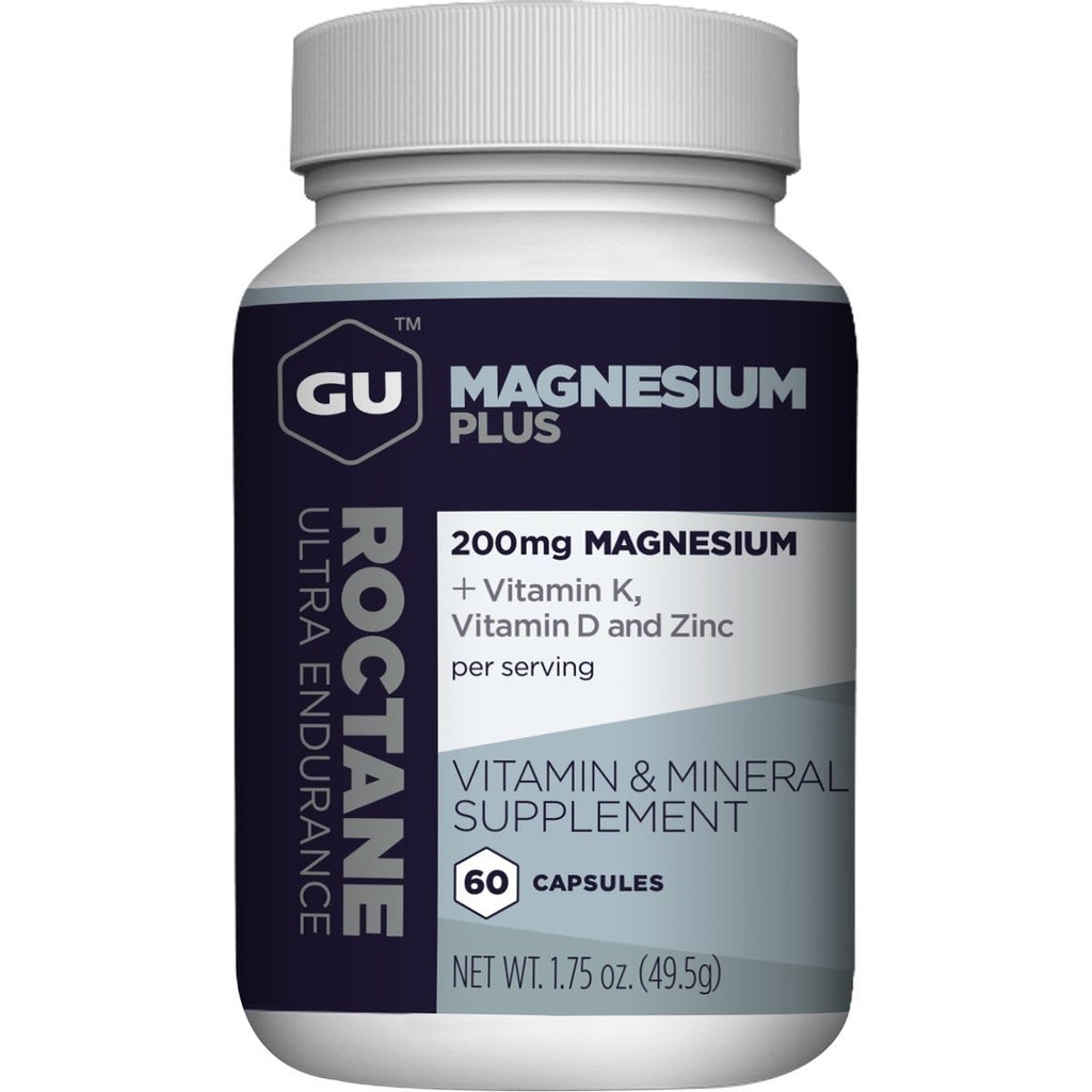 GU energie octan magneziu Plus capsule cu vitamina K, D și zinc, Alegerea Informată, Suport de recuperare după orice antrenament, 60-cont de sticlă (1 lună de aprovizionare)