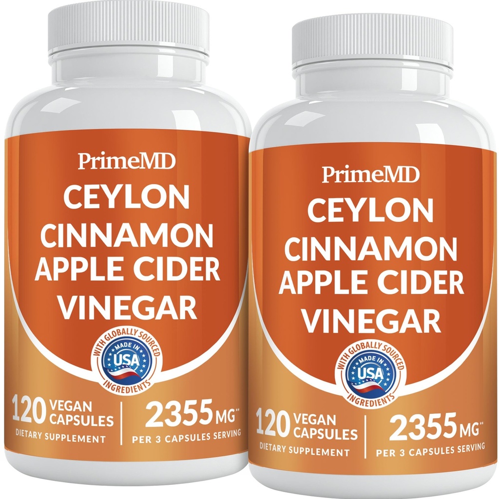 5-in-1 Ceylon Scorțișoară Capsule 2355mg - Oțet capsule de cidru de mere cu turmeric, Panax Ginseng, și Bioperine (120 Conte, ambalaj de 2)