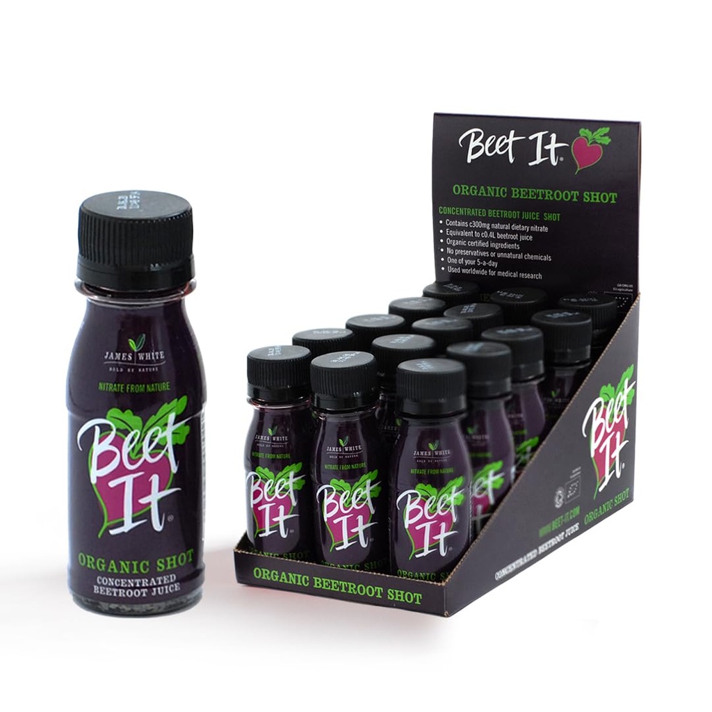 BEET IT Circulație organică Sfeclă de rădăcină de suc Shots - 300mg Nitrat alimentar pentru suport de sănătate cardiacă (15 x 2.4 fl. oz.), non-GMO, suport natural de tensiune arterială și sucuri