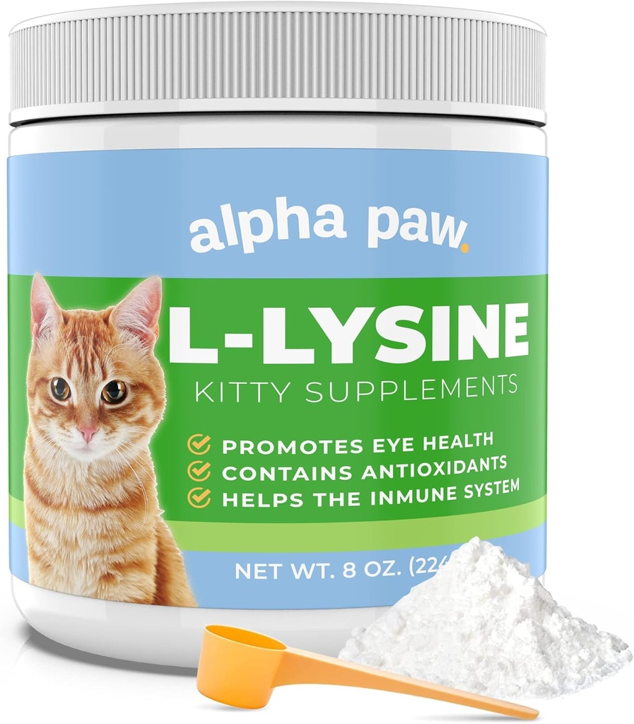 Alpha Paw - Gradul uman pentru animale de companie - Cat Lysine Supliment - Extra Serviri 5-10 Luna de aprovizionare - Natural Lysine (8 Ounces/227 Grams)