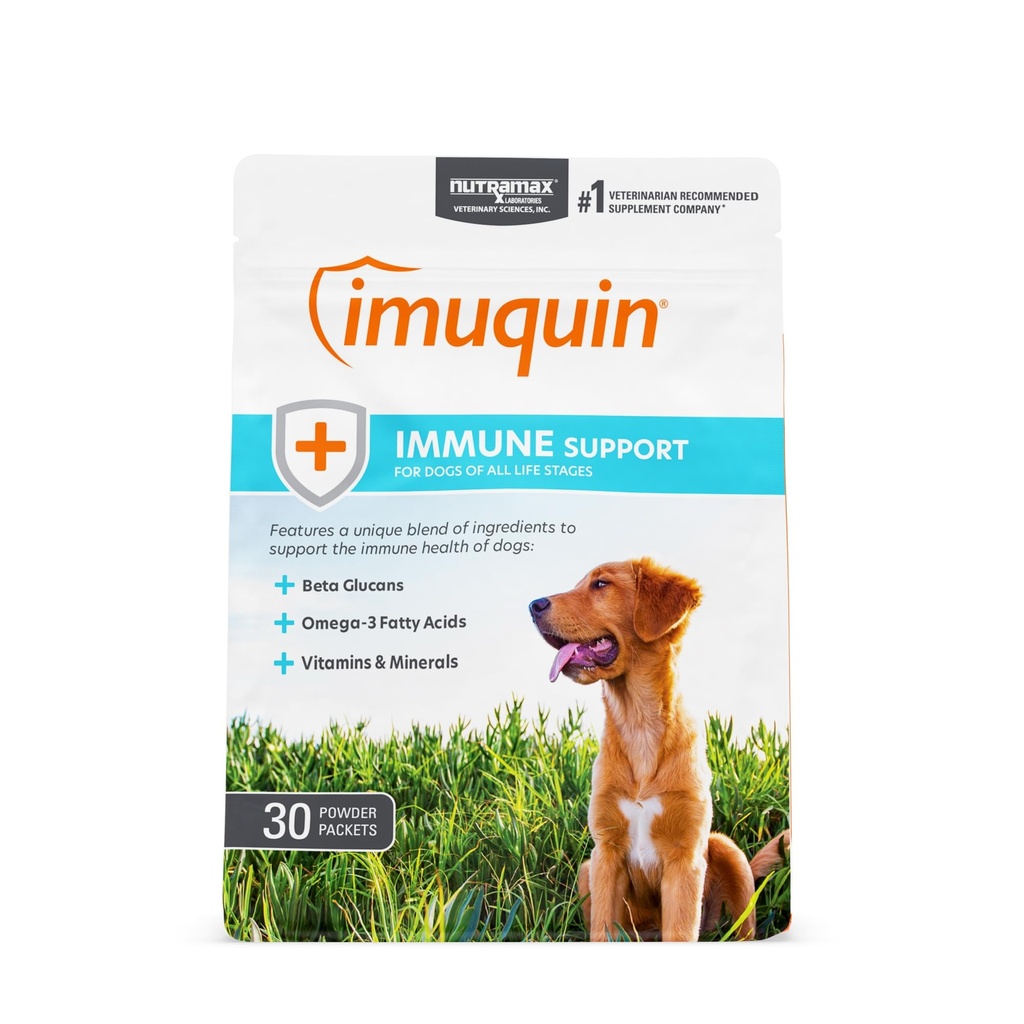 Nutramax Laboratories Nutramax Imuquin Immune Health Supplement Powder for Dogs, with Beta Glucans, Marine Hilices, Vitamins and Minerals, 30 Packets, Updated Version