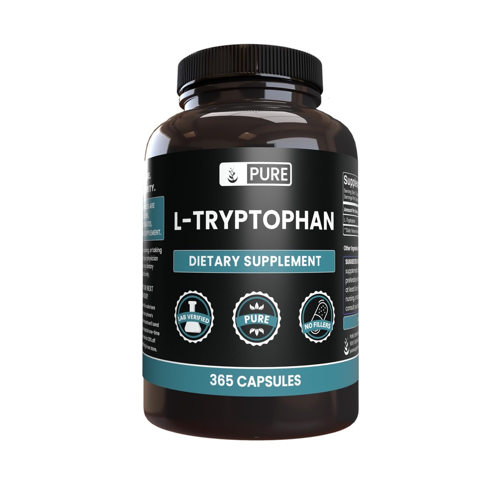 Ingrediente originale pure L-Tryptofan (365 capsule) No Magneziu sau Rice Fillers, întotdeauna pură, Lab verificat
