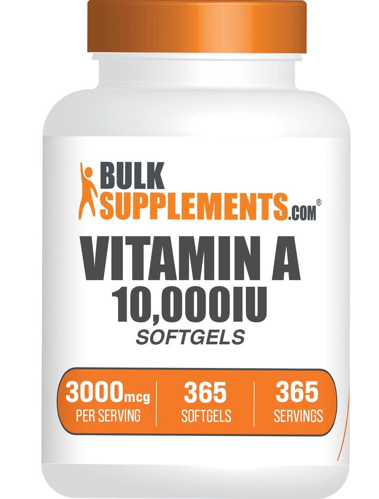 BulkSupplements.com Vitamina A 10000 UI Softgels - ca Retinil Palmitat, vitamina A Supliment - pentru Eye & Immune Support, Gluten Free, 1 Softgel per Serving, 365 Conte (Pachet de 1)