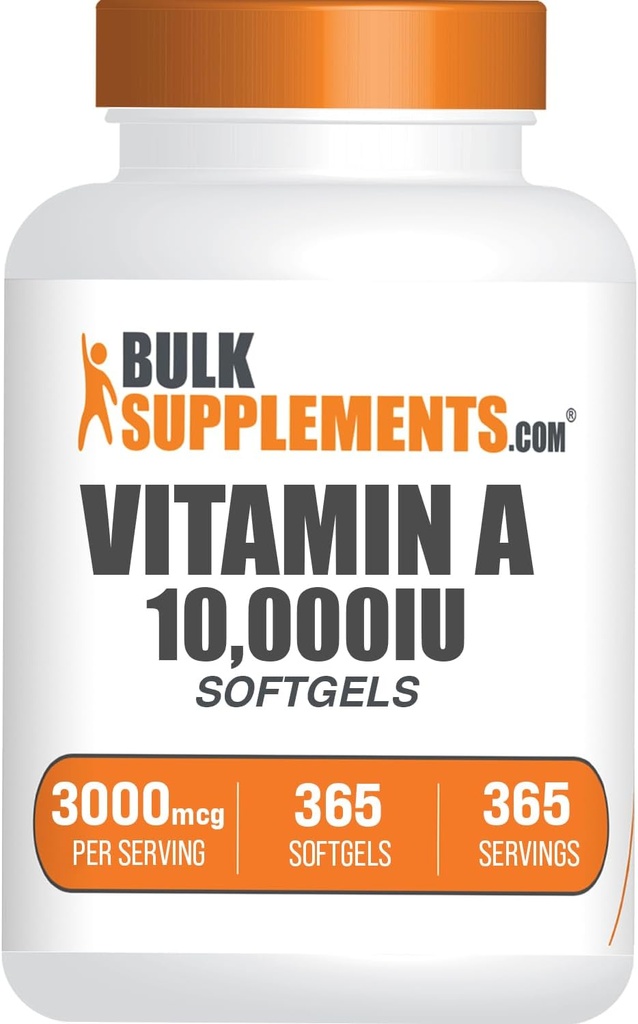 BulkSupplements.com Vitamina A 10000 UI Softgels - ca Retinil Palmitat, vitamina A Supliment - pentru Eye & Immune Support, Gluten Free, 1 Softgel per Serving, 365 Conte (Pachet de 1)