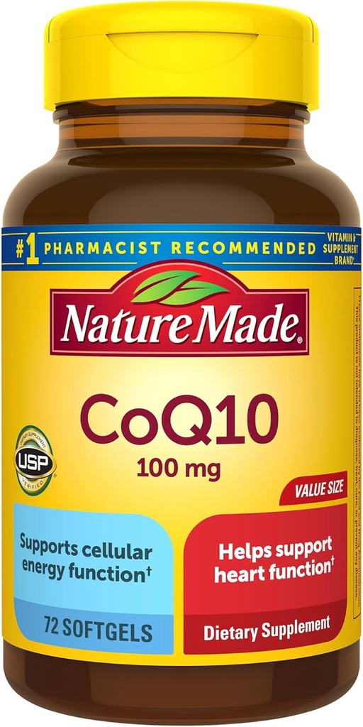 Natura Made CoQ10 100mg, Supliment alimentar pentru inima de asistență medicală, 72 Softgels, 72 zile de aprovizionare
