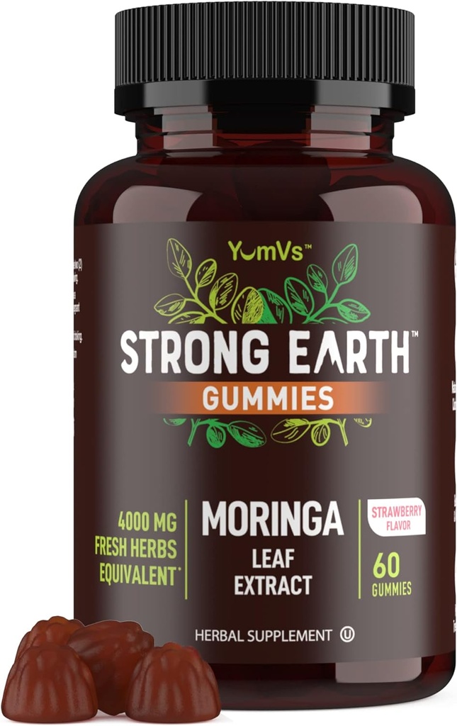 Pamant puternic - Moringa Gummies 400mg - Super Food Greens Supliment pentru energie Boost - Natural Multi Vitamina Moringa Oleifera Extract de frunze Gummy, 60 Ct - Tastier decât pastile sau capsule