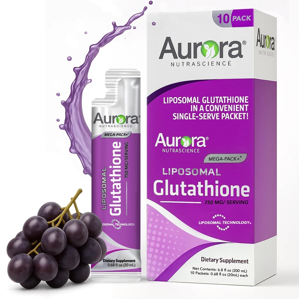 Aurora Nutrascience Mega-Liposomal Liquid Glutatione, Immune & Antioxidant Gut Health Supplement, 750 mg per Serving, non-GMO, Sugar-Free, 10 Pachete de servire