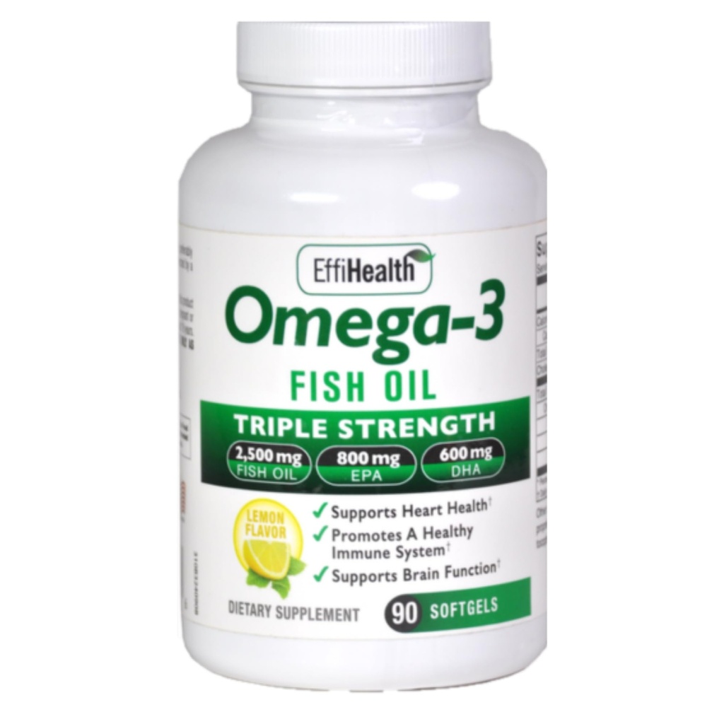 EffiHealth Omega-3 Ulei de pește - Puterea triplă 2500mg ulei de pește, 1200mg EPA, 600mg DHA - Sprijină Hearth Health, Brain Health and Immune Support 