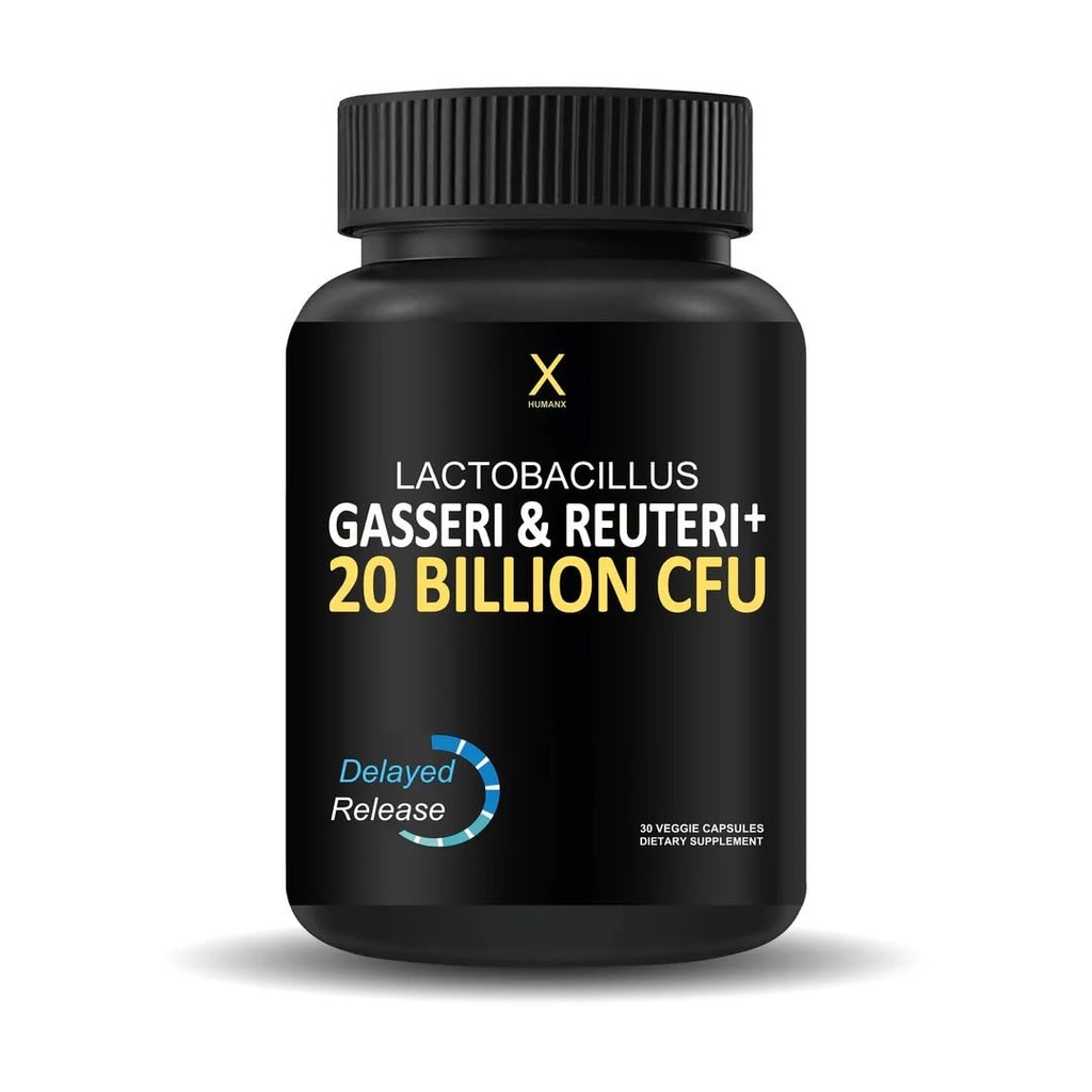 HUMANX Lactobacillus Gasseri & Reuteri+ 20 Miliarde CFU Plus Prebiotice organice și Punicaligans - Suplimente Probiotice - SUA Made - Non-GMO - Performance Driven Release Capsule cu eliberare întârziată