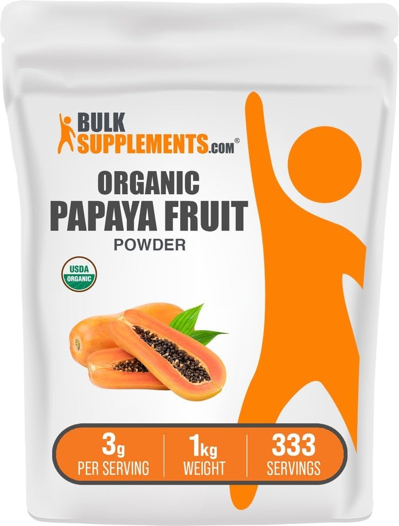 BulkSupplements.com Pudră organică de fructe Papaya - Pulbere de aromă, Sursa de fructe Carica Papaya - Gluten gratuit, 3g per Serving, 1kg (2,2 lbs) (Pachet de 1)