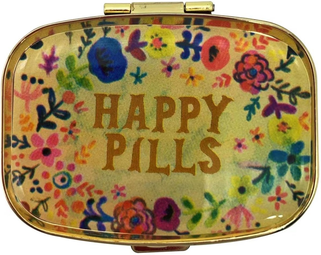 Happy Pills Organizator drăguț Pilula Metal Case călătorie prietenos portabil Pilula cutie Pilula container pentru a ține Tylenol/Vitamins / ulei de pește/Supplements/Meds/Tablet pentru Purse/Pocket