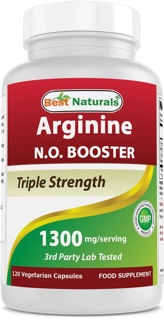 Cel mai bun Naturals L-Arginina NO Booster Triple Putere 1300 mg Servind 120 Veg Capsule - Made with L-Arginine, AAKG, L-Citrulline, Beet Powder