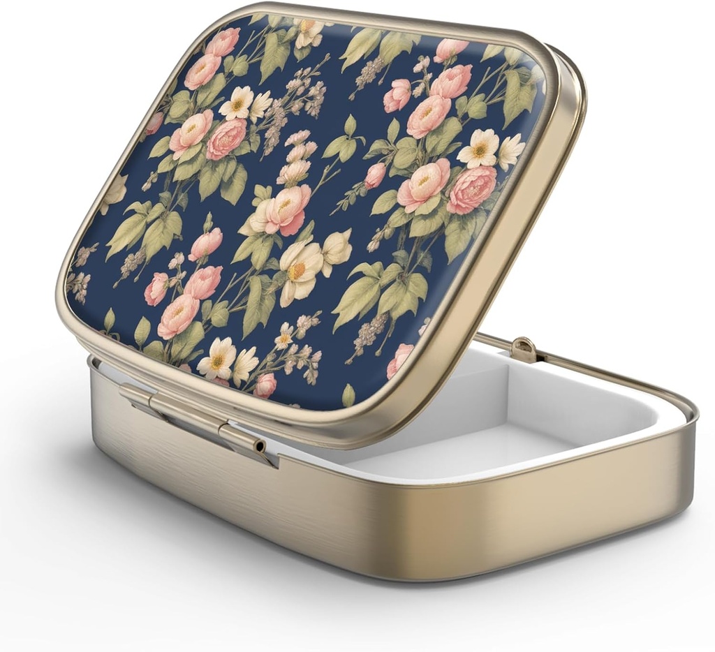 Pilulă cutie de pastile cu oglindă Retro 2 Compartiment caz de pilulă mică pentru Purse sau Pocket Bronz cutie de pastile dreptunghiulare sau vitamine, ulei de pește, suplimente, Pilula Contine cadouri de călătorie (Retro Rose Floral)