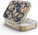 Pilulă cutie de pastile cu oglindă Retro 2 Compartiment caz de pilulă mică pentru Purse sau Pocket Bronz cutie de pastile dreptunghiulare sau vitamine, ulei de pește, suplimente, Pilula Contine cadouri de călătorie (Retro Rose Floral)