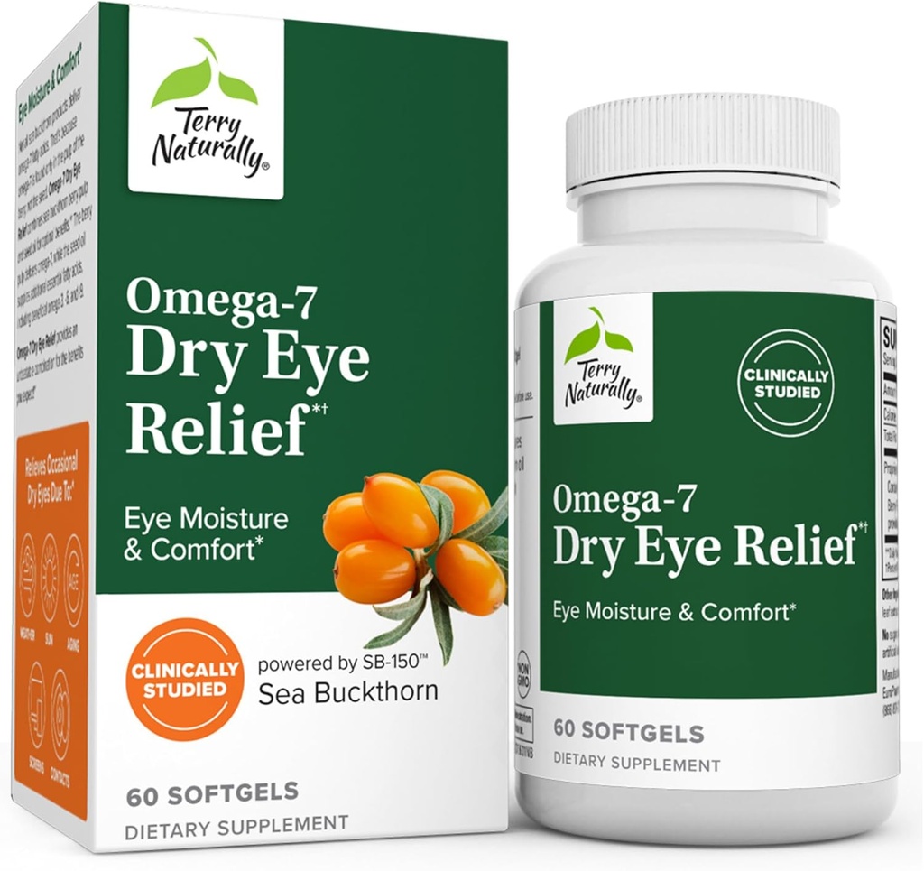 Terry natural Omega-7 Relief ochi uscat - 60 Softgels - Umiditatea ochilor și confort - non-GMO, gluten gratuit - 60 Serviri