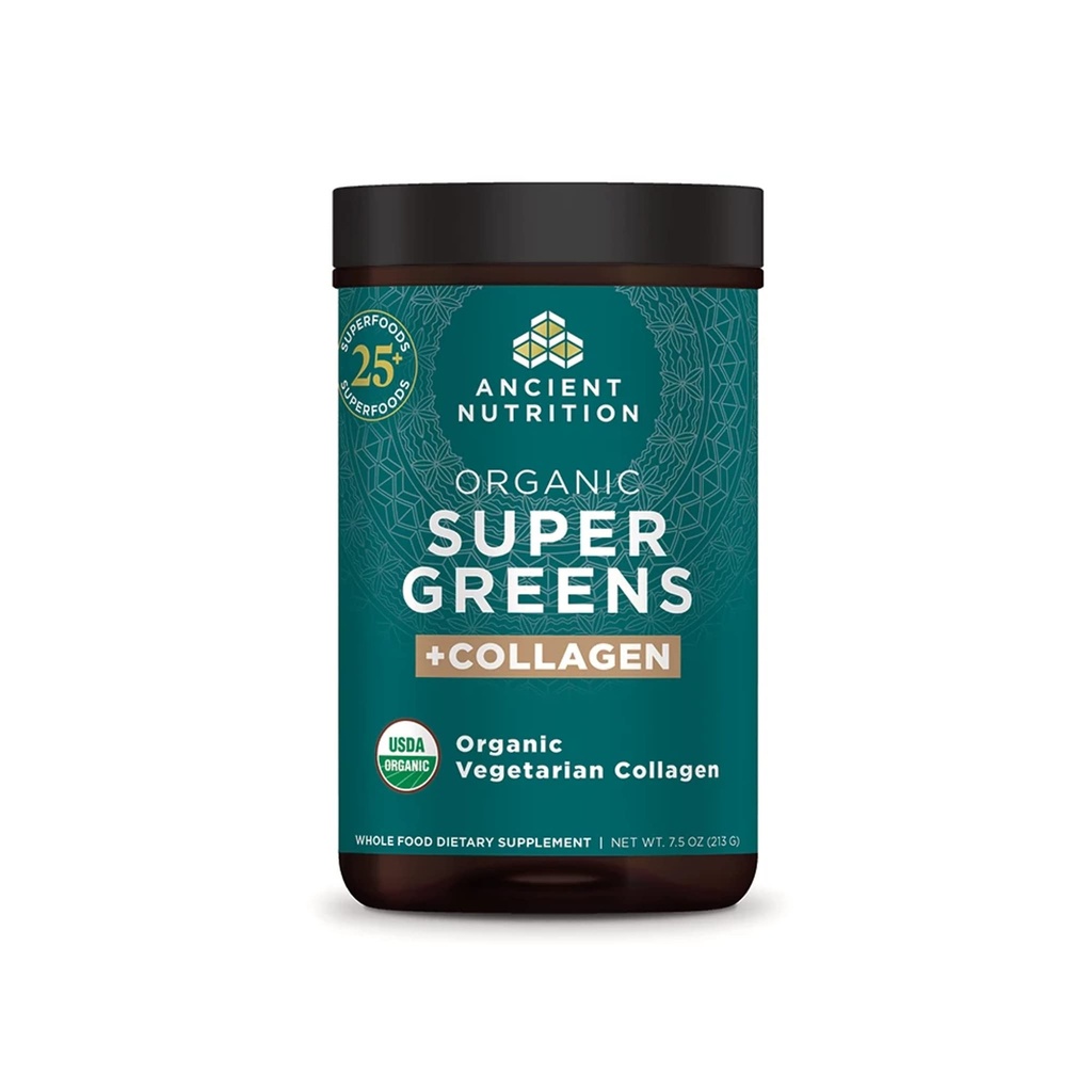 Nutritie antica Supergreens Powder, Superfood organic pulbere cu colagen, Made from Real Fruits, Legume si Herbs, for Digestive and Energy Support, 25 Servings, 7.5oz