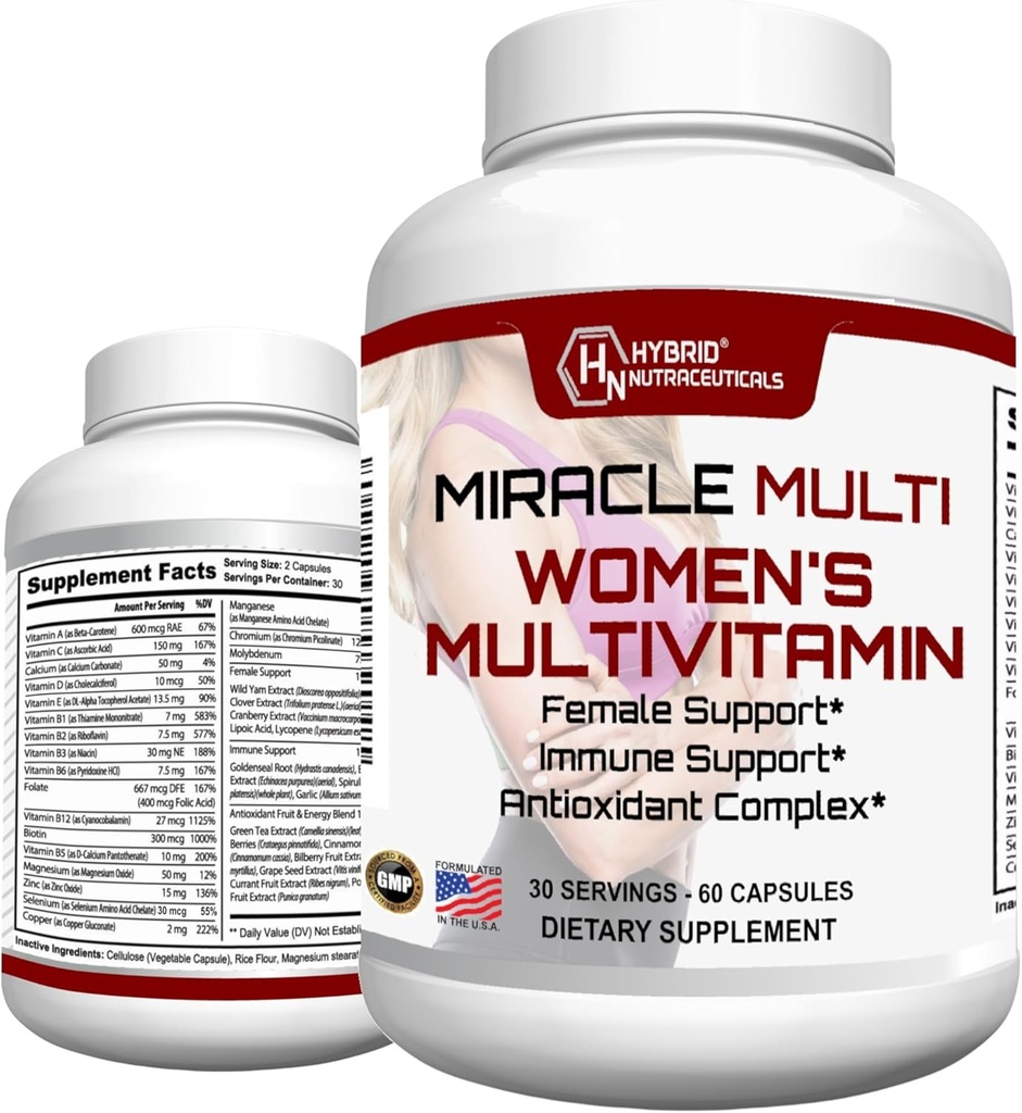 MiracleMultivitamine pentru femei - Formula de sprijin feminin, Suport Immune, Minerale, Biotina, Antioxidanti si Superalimente Amestec 