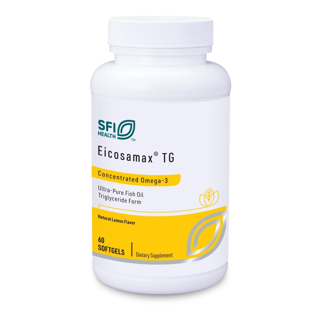 Klaire Labs SFI Sanatate Eicosamax TG Ulei de peste - Ultra Pur Omega-3 Pastile de ulei de peste cu EPA/DHA - Sustinabil sursa - Aroma naturala de lamaie pentru nici o Burp Fishy sau gust de dupa gust (60 Softgels)