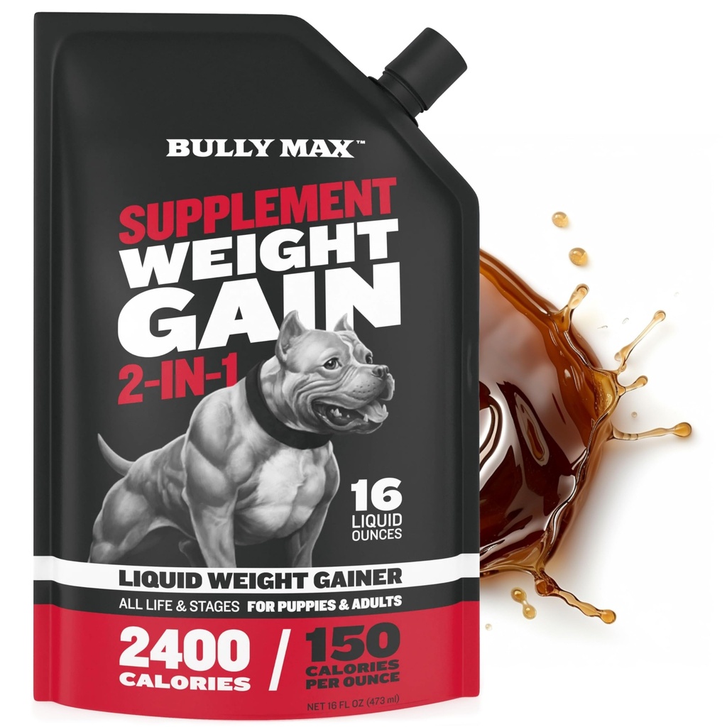 Bully Max Liquid Weight Gainer pentru câini de talie mare Calorie Dog Supliment cu Omega-3 & Whey Puls 2-in-1 Multivitamine pentru Greutate Sanatos Gain 