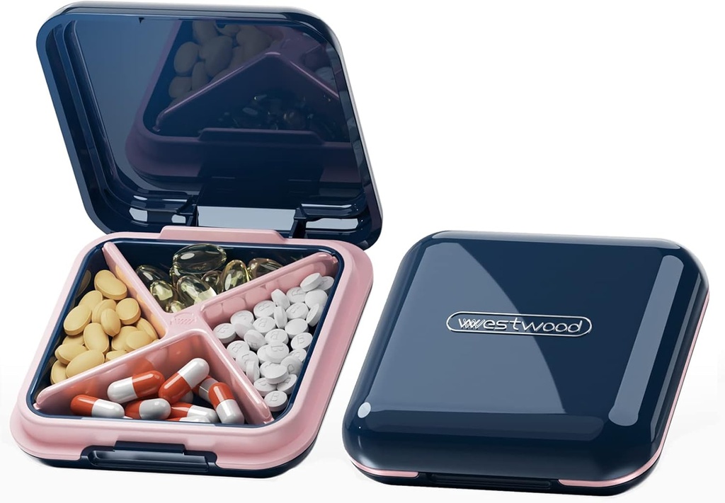 DUBSTAR Pilula cutie - impermeabilă zilnică caz mic pentru pungi Pocket Compact Travel Medicine Holder for Vitamins,Fish Oils,Supplements,Medication (Deep Blue)