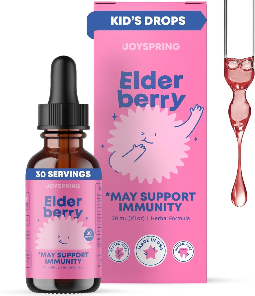 JoyPrimavara Elderberry pentru copii & copii Suport imun lichid (1 fl oz) 