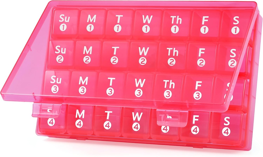 Organizator de pastile lunare mari, 28 zile cutie pilula 1 timp pe zi, 4 săptămâni pe lună Pilula Case Container, Călătorii prietenos Medicina Organizator pentru vitamine, uleiuri de pește, Suplimente