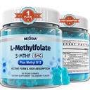 L-metilFolat 15 mg & Metil B12 Gummies, metilate B1, B2, B6 Multivitamine - Active 5-MTHF & High Absorbtion - Suportă MTHFR Gene, Cognition, Homocisteine Levels, Folate Metabolism, Vegan, 60 Cts